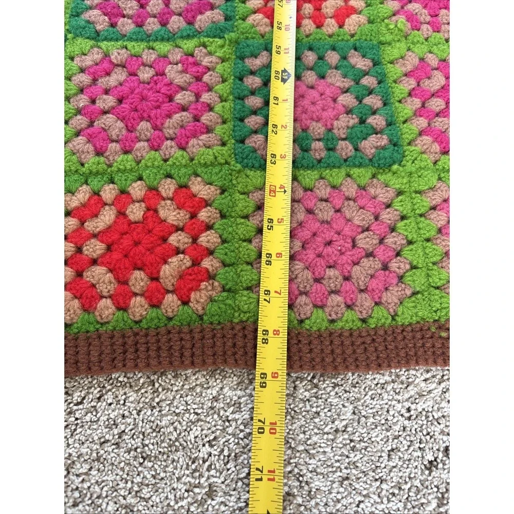 Vtg 70s Handmade Crochet Granny Square Afghan Blanket Retro Cottagecore Boho